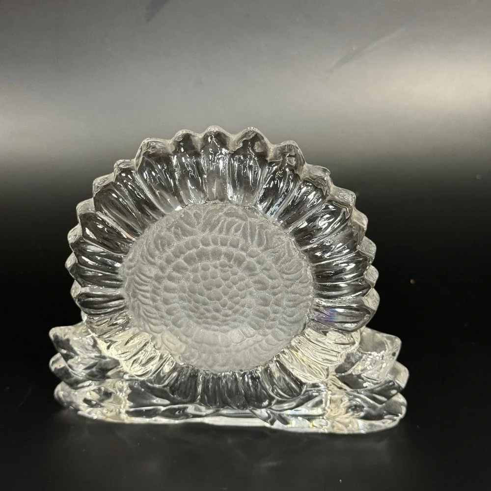 Partylite Sunflower Tealight Votive Candle Holder UV Glow Clear & Frosted Glass‎ - Picture 3 of 9